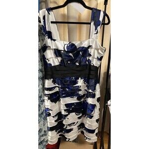 Jones New York Women’s Size 14 Dress Sleeveless Layered ruffle Blue Black Floral